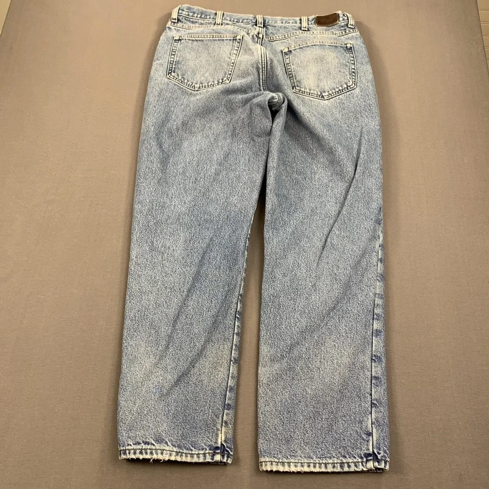VTG LL Bean Double L Jeans Men 36x31 Plaid Flannel Lined Natural Fit Denim‎ Work